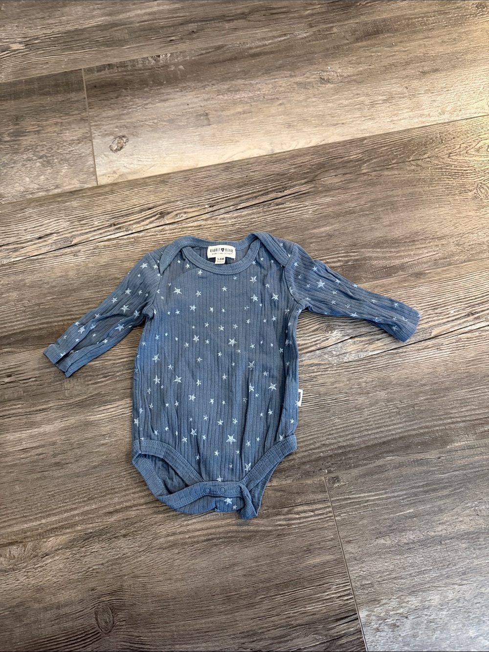Rabbit + Bear Blue Star Ribbed Long-Sleeve One-Piece
